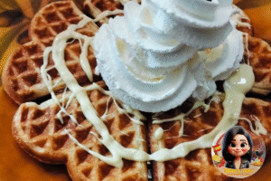 gofres americanos con chocolate blanco y nata